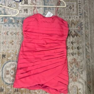 Strapless Pink Pleated Cocktail Dress